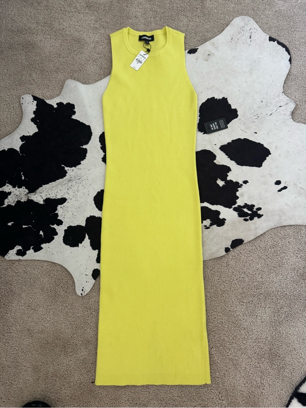 Express Neon Yellow Ribbed Tank Midi Dress